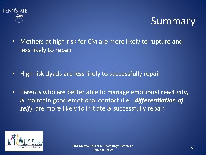 Summary • Mothers at high-risk for CM are more likely to rupture and less