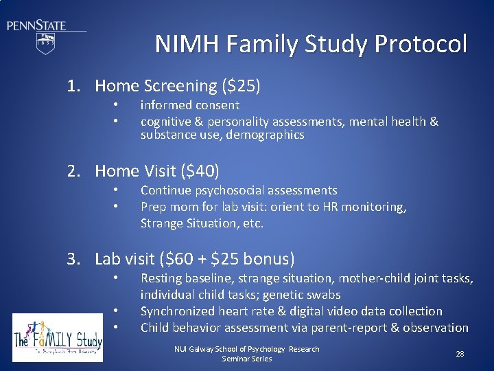 NIMH Family Study Protocol 1. Home Screening ($25) • • informed consent cognitive &