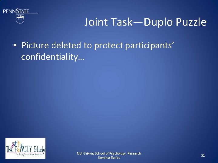 Joint Task—Duplo Puzzle • Picture deleted to protect participants’ confidentiality… 05/02/2010 NUI Galway School