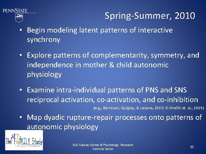 Spring-Summer, 2010 • Begin modeling latent patterns of interactive synchrony • Explore patterns of