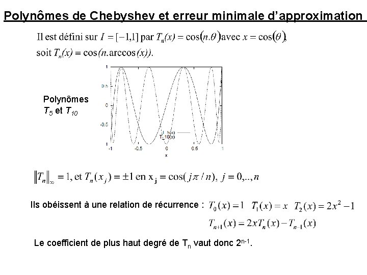 Polynômes de Chebyshev et erreur minimale d’approximation : Polynômes T 5 et T 10