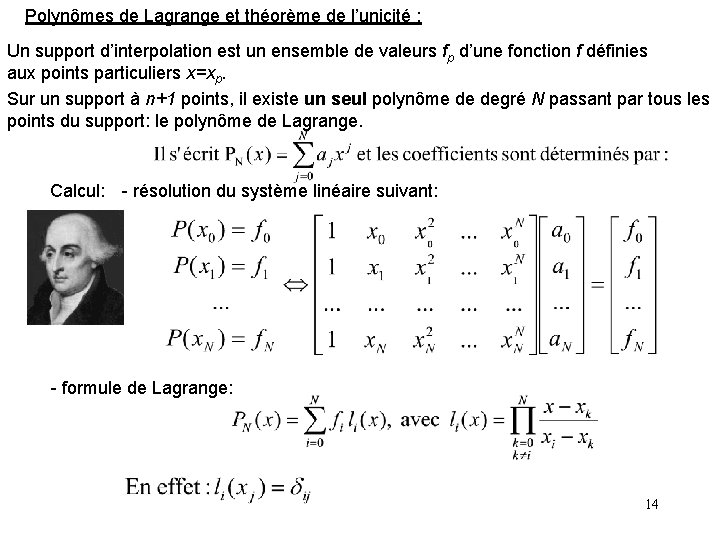 Polynômes de Lagrange et théorème de l’unicité : Un support d’interpolation est un ensemble