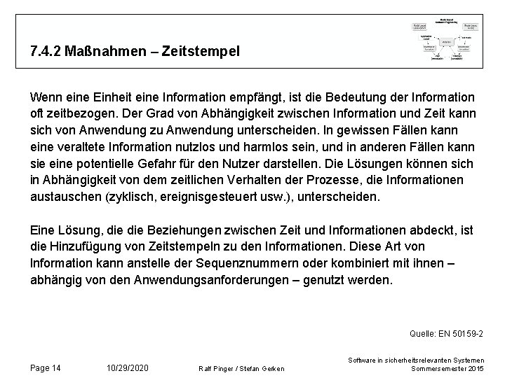 7. 4. 2 Maßnahmen – Zeitstempel Wenn eine Einheit eine Information empfängt, ist die