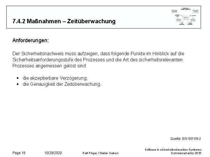 7. 4. 2 Maßnahmen – Zeitüberwachung Anforderungen: Der Sicherheitsnachweis muss aufzeigen, dass folgende Punkte