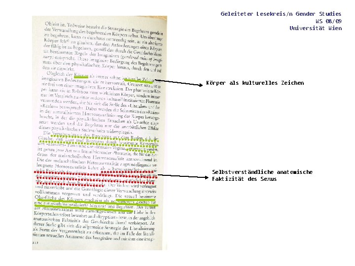 Geleiteter Lesekreis/n Gender Studies WS 08/09 Universität Wien Körper als kulturelles Zeichen Selbstverständliche anatomische Geleiteter Lesekreis/n Gender Studies WS 08/09 Universität Wien Körper als kulturelles Zeichen Selbstverständliche anatomische
