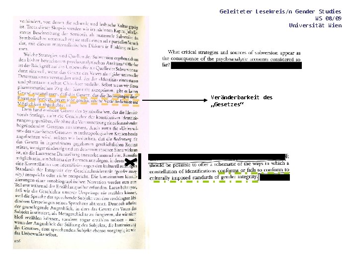Geleiteter Lesekreis/n Gender Studies WS 08/09 Universität Wien Veränderbarkeit des „Gesetzes“ Geleiteter Lesekreis/n Gender Studies WS 08/09 Universität Wien Veränderbarkeit des „Gesetzes“