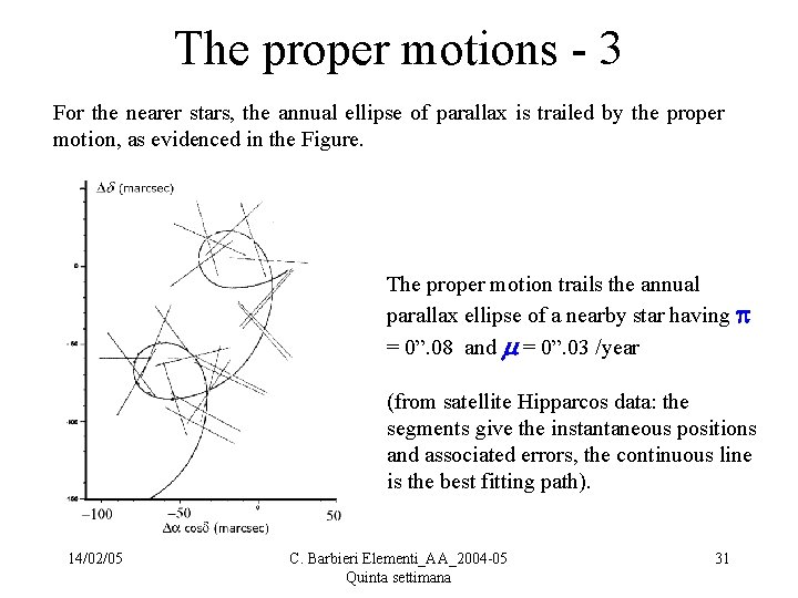The proper motions - 3 For the nearer stars, the annual ellipse of parallax