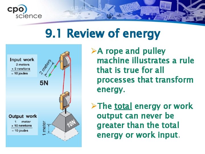 9. 1 Review of energy ØA rope and pulley machine illustrates a rule that