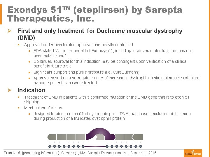Exondys 51™ (eteplirsen) by Sarepta Therapeutics, Inc. Ø First and only treatment for Duchenne
