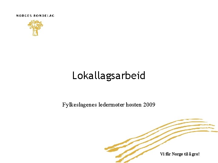 Lokallagsarbeid Fylkeslagenes ledermøter høsten 2009 Vi får Norge til å gro! 