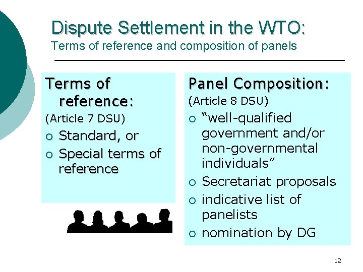 Dispute Settlement in the WTO: Terms of reference and composition of panels Terms of Dispute Settlement in the WTO: Terms of reference and composition of panels Terms of