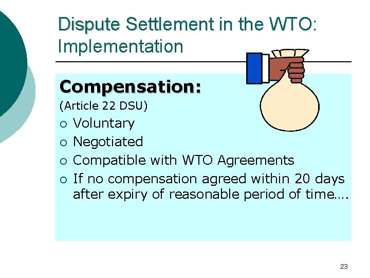 Dispute Settlement in the WTO: Implementation Compensation: (Article 22 DSU) ¡ ¡ Voluntary Negotiated Dispute Settlement in the WTO: Implementation Compensation: (Article 22 DSU) ¡ ¡ Voluntary Negotiated