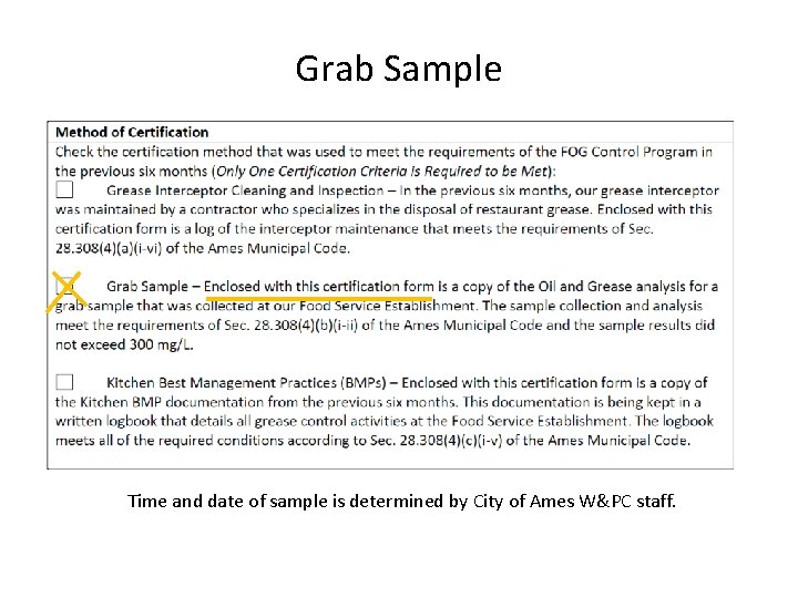 Grab Sample Time and date of sample is determined by City of Ames W&PC