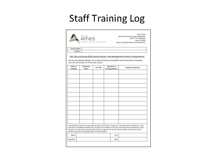 Staff Training Log 