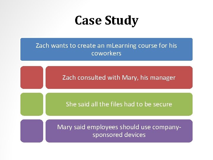 Case Study Zach wants to create an m. Learning course for his coworkers Zach