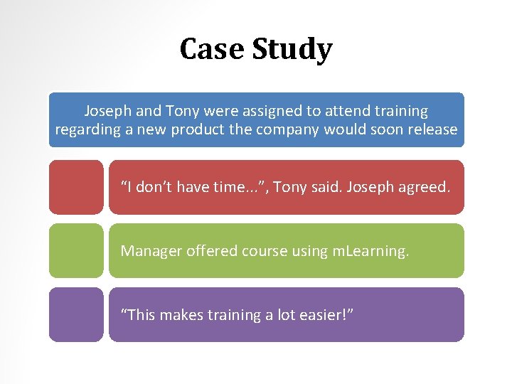 Case Study Joseph and Tony were assigned to attend training regarding a new product