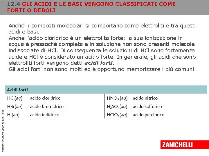 12. 4 GLI ACIDI E LE BASI VENGONO CLASSIFICATI COME FORTI O DEBOLI Anche
