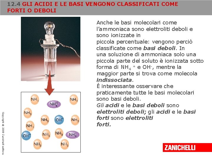 12. 4 GLI ACIDI E LE BASI VENGONO CLASSIFICATI COME FORTI O DEBOLI Copyright