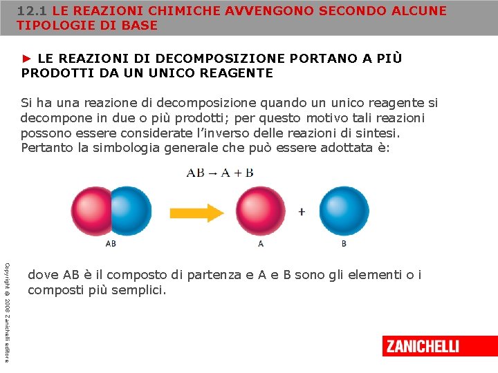 12. 1 LE REAZIONI CHIMICHE AVVENGONO SECONDO ALCUNE TIPOLOGIE DI BASE ► LE REAZIONI