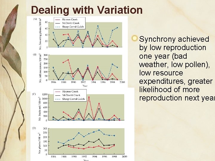 Dealing with Variation Synchrony achieved by low reproduction one year (bad weather, low pollen),