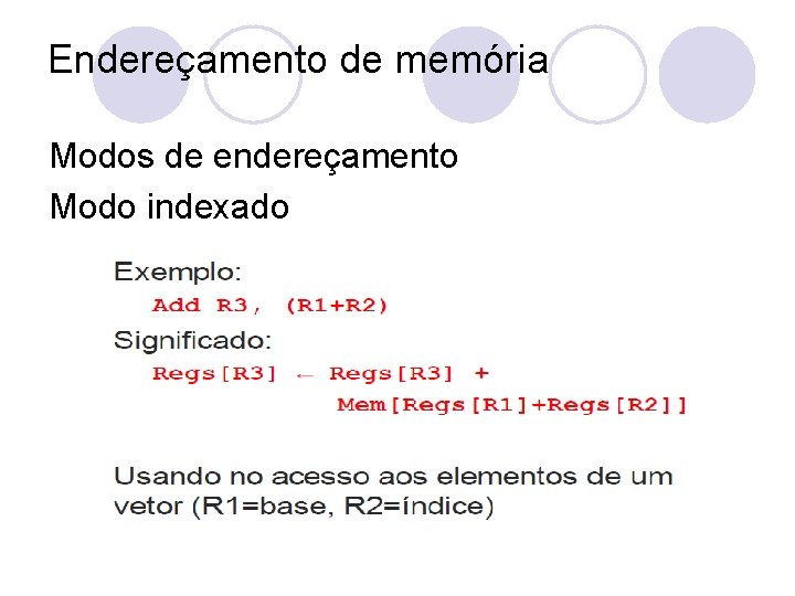 Endereçamento de memória Modos de endereçamento Modo indexado 