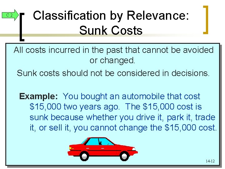 C 2 Classification by Relevance: Sunk Costs All costs incurred in the past that