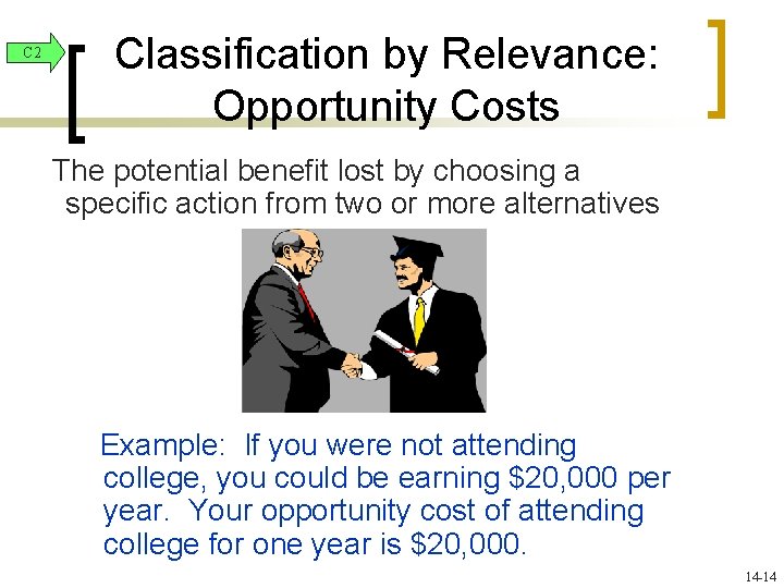 C 2 Classification by Relevance: Opportunity Costs The potential benefit lost by choosing a