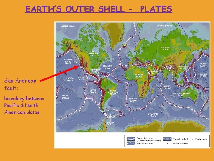 EARTH’S OUTER SHELL - PLATES San Andreas fault: boundary between Pacific & North American EARTH’S OUTER SHELL - PLATES San Andreas fault: boundary between Pacific & North American