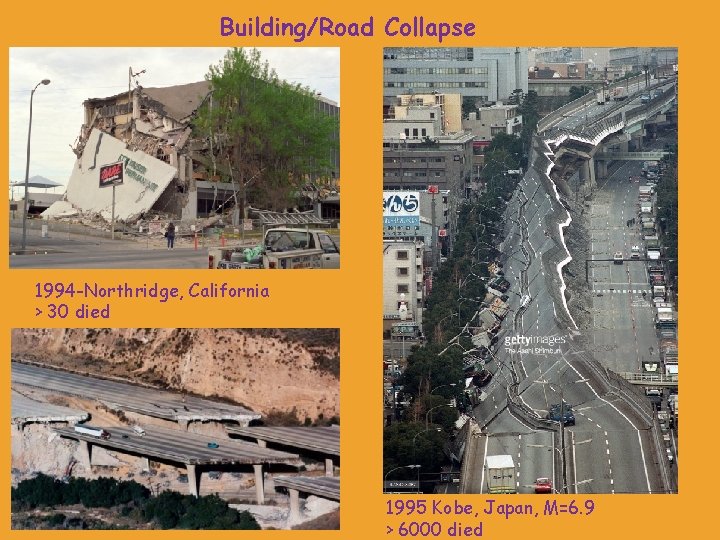Building/Road Collapse 1994 -Northridge, California > 30 died 1995 Kobe, Japan, M=6. 9 > Building/Road Collapse 1994 -Northridge, California > 30 died 1995 Kobe, Japan, M=6. 9 >