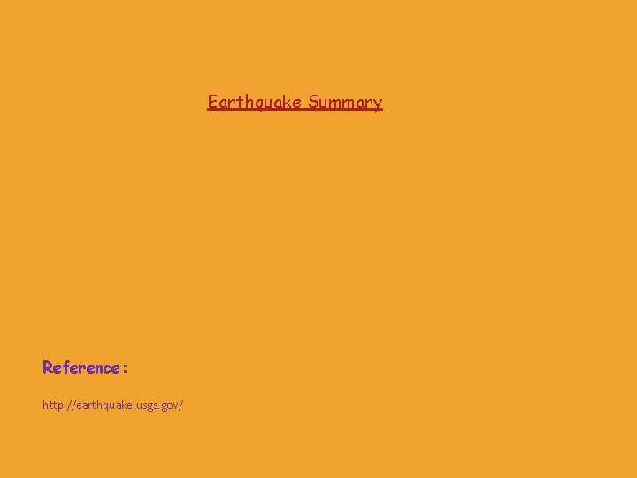 Earthquake Summary Reference: http: //earthquake. usgs. gov/ Earthquake Summary Reference: http: //earthquake. usgs. gov/