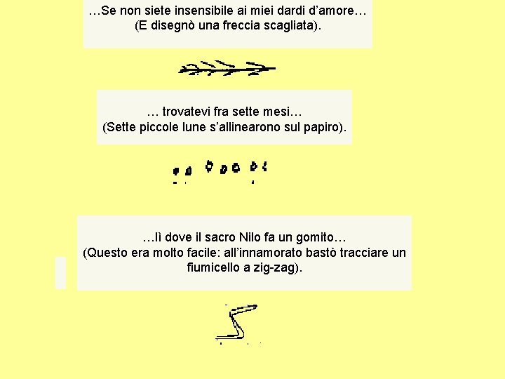 …Se non siete insensibile ai miei dardi d’amore… (E disegnò una freccia scagliata). … …Se non siete insensibile ai miei dardi d’amore… (E disegnò una freccia scagliata). …