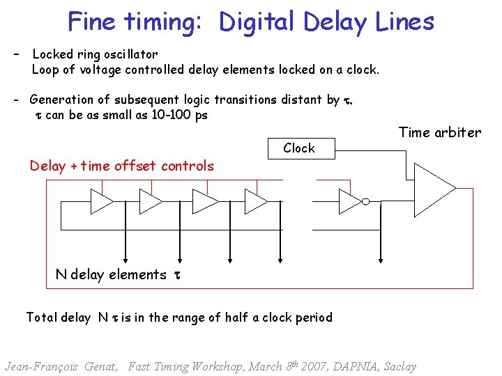Fine timing: Digital Delay Lines - Locked ring oscillator Loop of voltage controlled delay