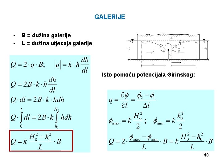 GALERIJE • • B = dužina galerije L = dužina utjecaja galerije Isto pomoću