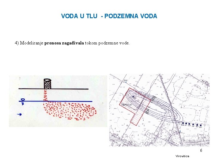 VODA U TLU - PODZEMNA VODA 4) Modeliranje pronosa zagađivala tokom podzemne vode. 6