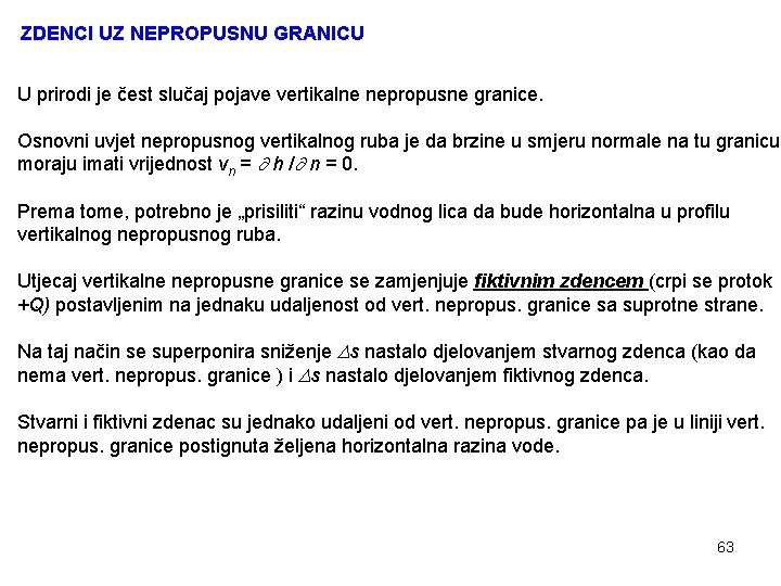 ZDENCI UZ NEPROPUSNU GRANICU U prirodi je čest slučaj pojave vertikalne nepropusne granice. Osnovni