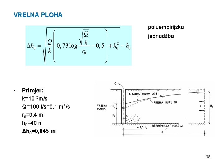 VRELNA PLOHA poluempirijska jednadžba • Primjer: k=10 -3 m/s Q=100 l/s=0, 1 m 3/s