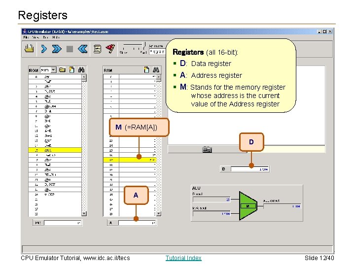 Registers (all 16 -bit): § D: Data register § A: Address register § M: