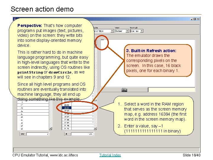 Screen action demo Perspective: That’s how computer programs put images (text, pictures, video) on