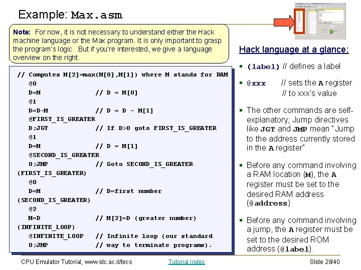 Example: Max. asm Note: For now, it is not necessary to understand either the