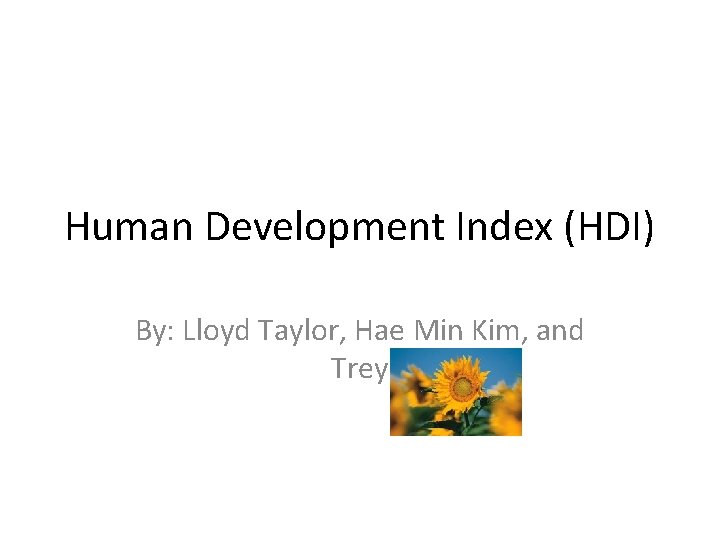 Human Development Index (HDI) By: Lloyd Taylor, Hae Min Kim, and Trey Human Development Index (HDI) By: Lloyd Taylor, Hae Min Kim, and Trey