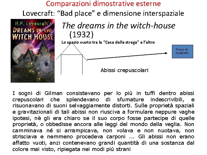 Comparazioni dimostrative esterne Lovecraft: “Bad place” e dimensione interspaziale The dreams in the witch-house