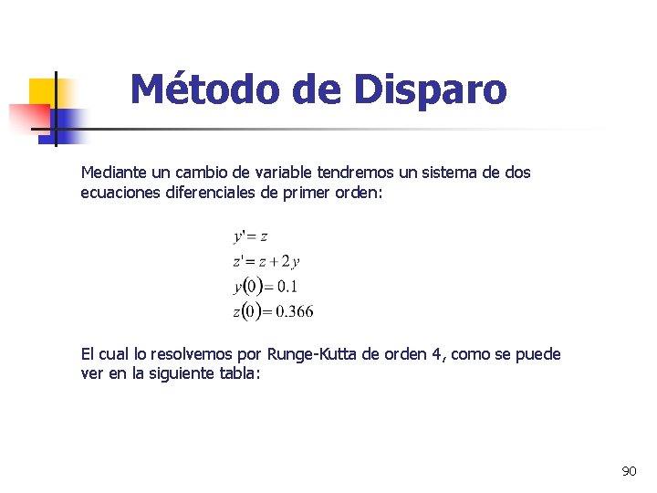 Método de Disparo Mediante un cambio de variable tendremos un sistema de dos ecuaciones