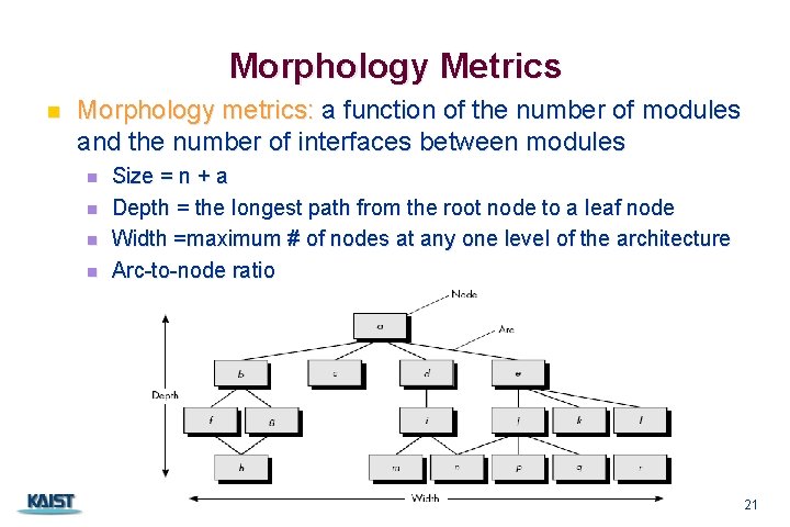 Morphology Metrics n Morphology metrics: a function of the number of modules and the