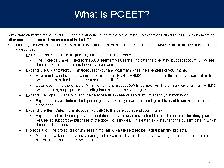 What is POEET? 5 key data elements make up POEET and are directly linked