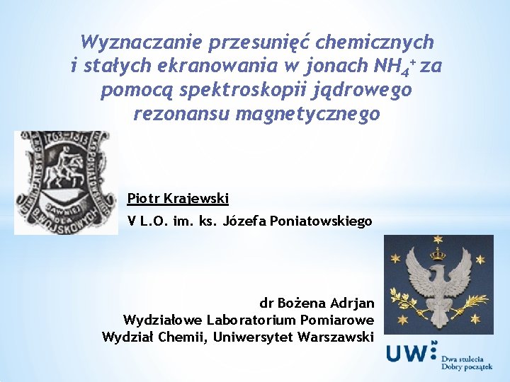 Wyznaczanie przesunięć chemicznych i stałych ekranowania w jonach NH 4+ za pomocą spektroskopii jądrowego