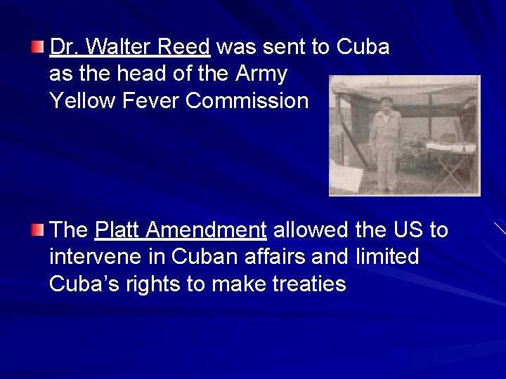 Dr. Walter Reed was sent to Cuba as the head of the Army Yellow