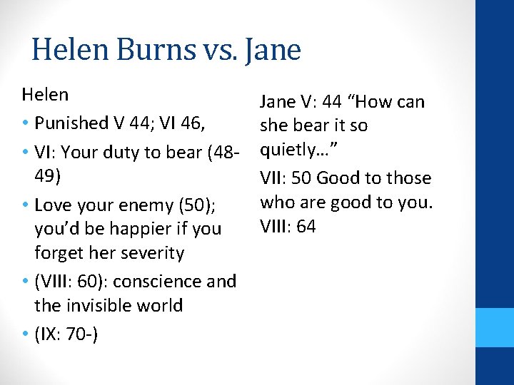 Helen Burns vs. Jane Helen • Punished V 44; VI 46, • VI: Your