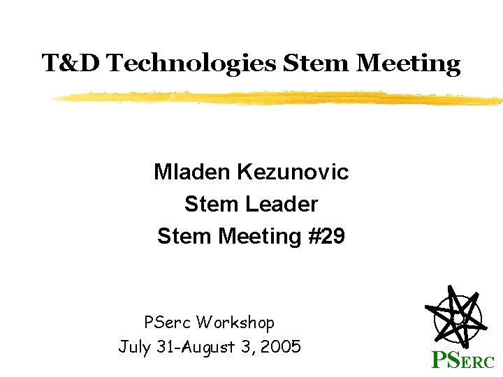 T&D Technologies Stem Meeting Mladen Kezunovic Stem Leader Stem Meeting #29 PSerc Workshop July