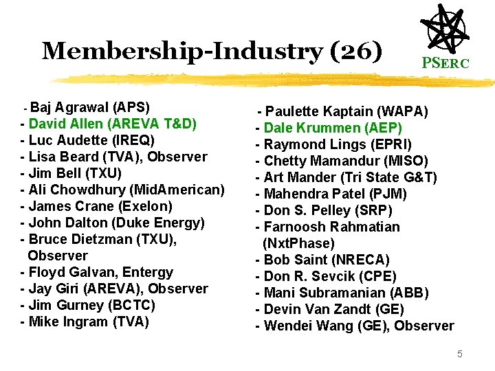 Membership-Industry (26) - Baj Agrawal (APS) - David Allen (AREVA T&D) - Luc Audette