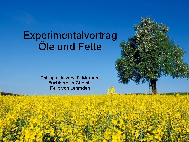 Experimentalvortrag Öle und Fette Philipps-Universität Marburg Fachbereich Chemie Felix von Lehmden 